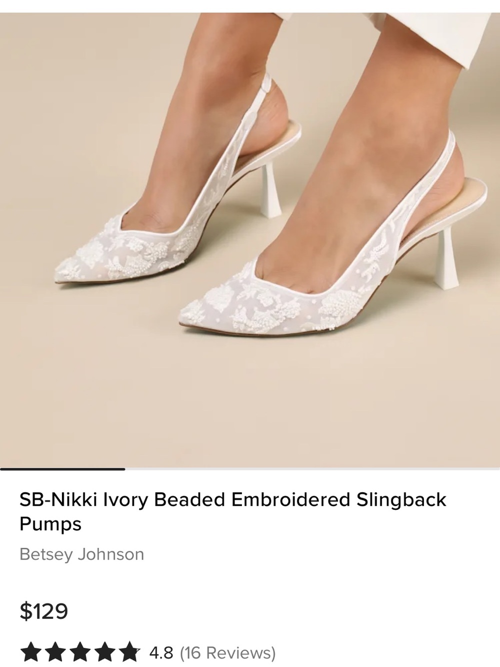 Betsey Johnson Ivory Beaded Embroidered Slingback Heels